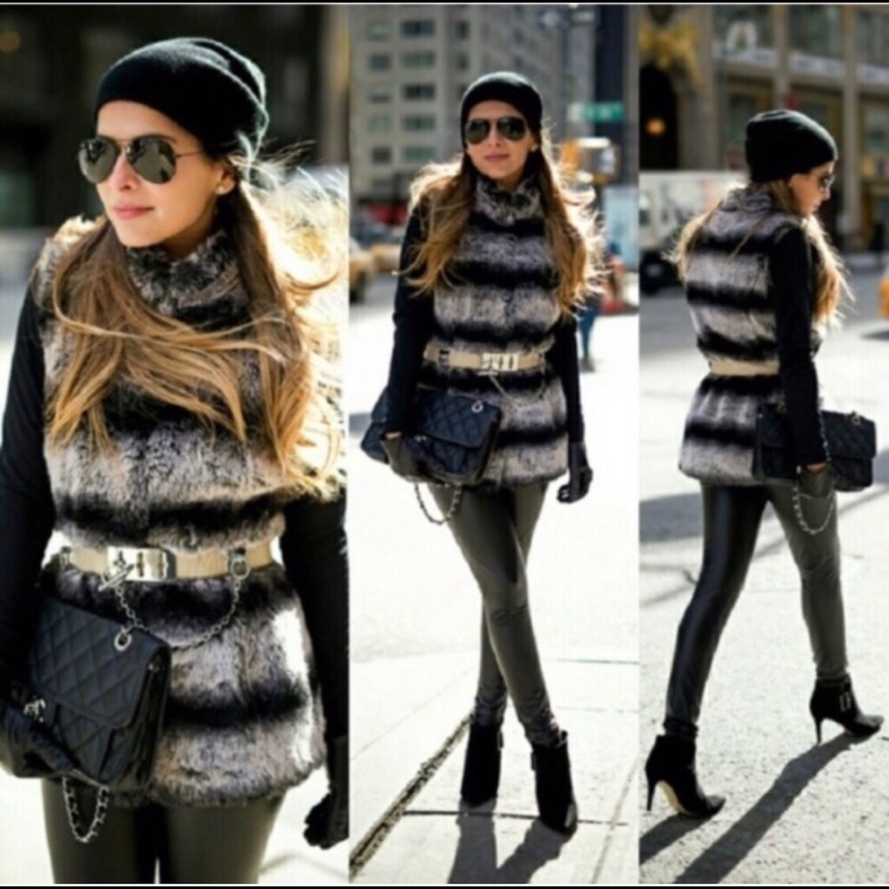 Rachel Zoe faux fur striped vest black and white Size XXS‎ - Picture 2 of 9